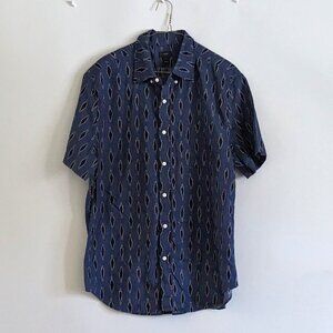 J. Crew Classic Button Up Shirt Retro Camp Collar Geometric Ikat Linen Cotton